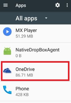 Öppna onedrive-appen i Android