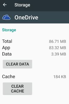 rensa cache från Microsoft onedrive i android