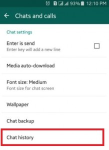 Tryck på Chat History på Android