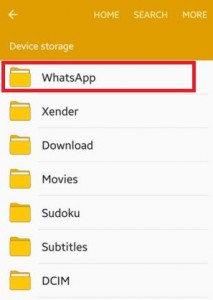 Tryck på WhatsApp i File Manager