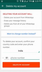 ta bort WhatsApp-konto på Android