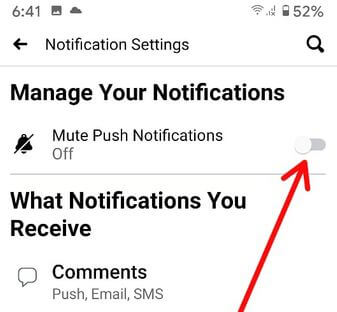 Stäng av push-aviseringar på Android-enheter på Facebook-appen