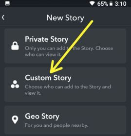 Skapa en anpassad berättelse på Snapchat Android-telefon