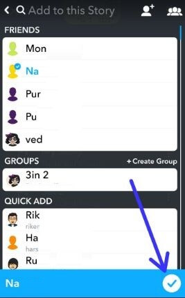 Välj vänner lägga till den här Snapchat-berättelsen i Android