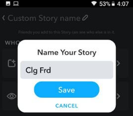 Anpassat namn på Snapchat-berättelse i Android