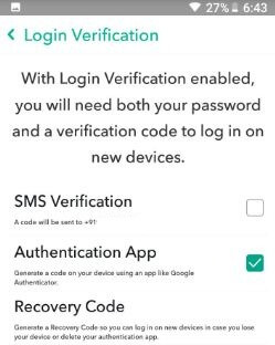 Så här ställer du in inloggningsverifiering på Snapchat Android-enhet