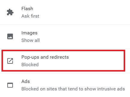 Pop-up- och omdirigeringsinställningar i Chrome