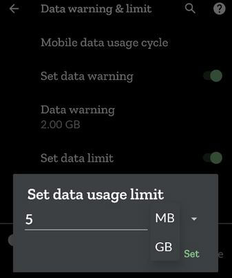 Så här ställer du in dataanvändningsgräns på Pixel 2