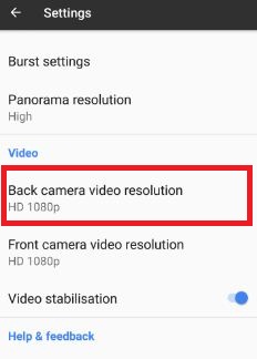 Säkerhetskopiera kameravideoupplösning i Google Pixel-telefon