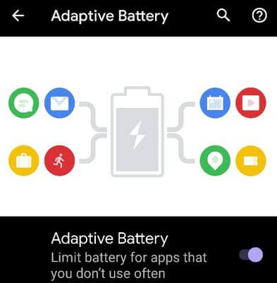 Aktivera adaptivt batteri Google Pixel för att lösa problemet med batterilivslängden